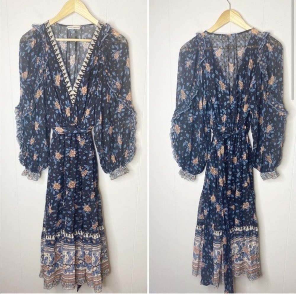 Ulla Johnson Dress Romilly Silk Jacquard Dot Floral Midi Dress 4
